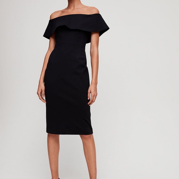 Aritzia Dresses & Skirts - Aritzia Babaton Ruslan Off the Shoulder Black Midi Dress Size 10